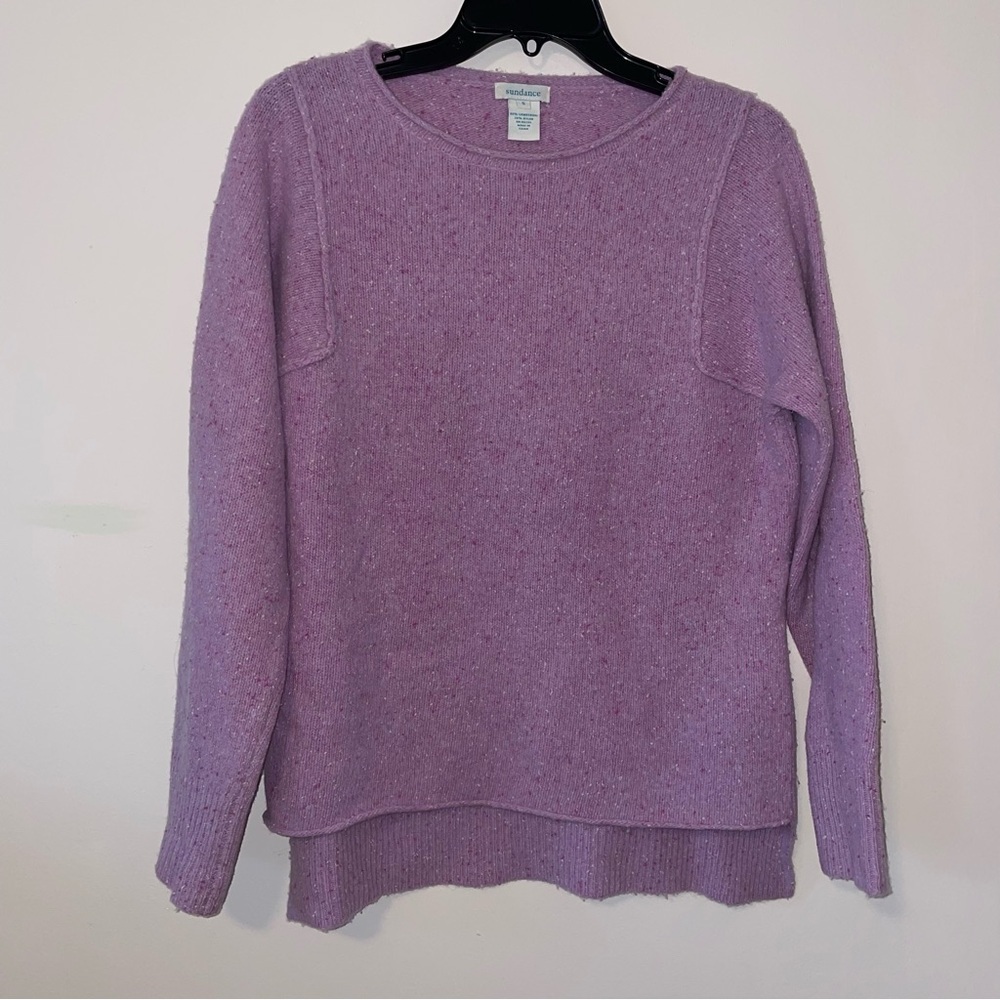Sundance Lambswool Lavender Wide neck High Low Hem Sweater Size Small